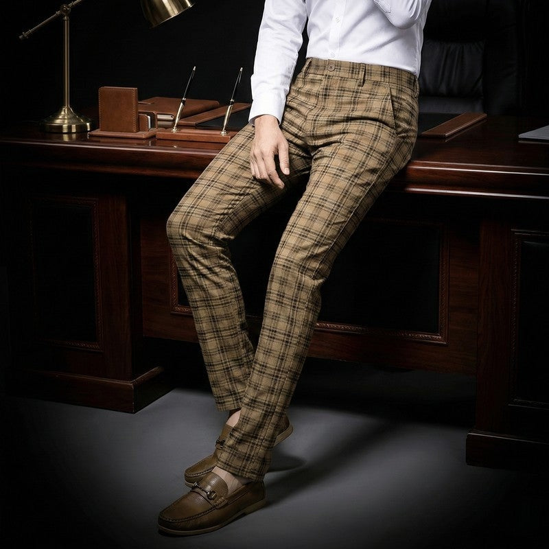 Plaid Slim Fit Stretch Dress Pants