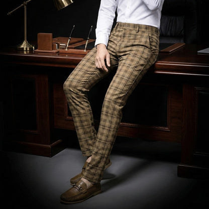 Plaid Slim Fit Stretch Dress Pants