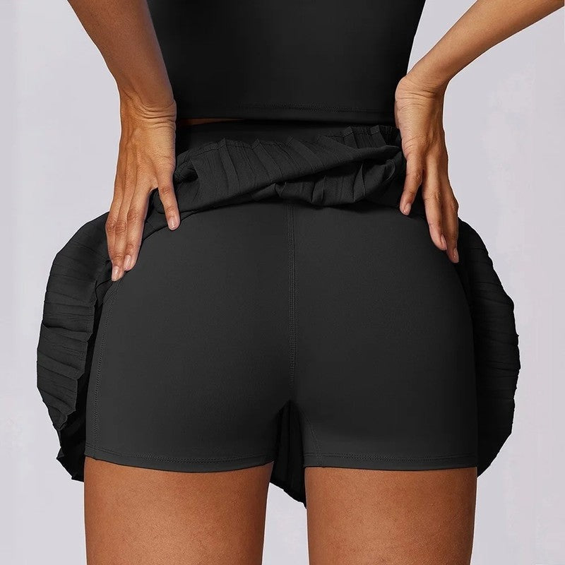 Pleated High-Waist Skort Shorts