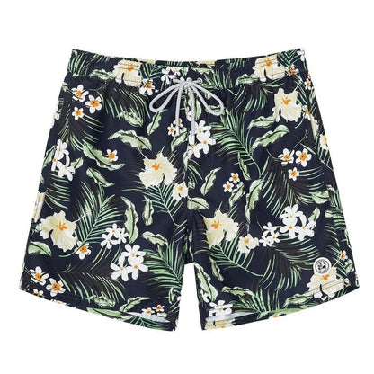 Printed Drawstring Relaxed Fit Swim Trunks