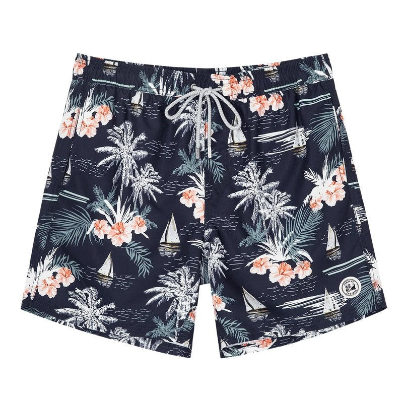 Printed Drawstring Relaxed Fit Swim Trunks