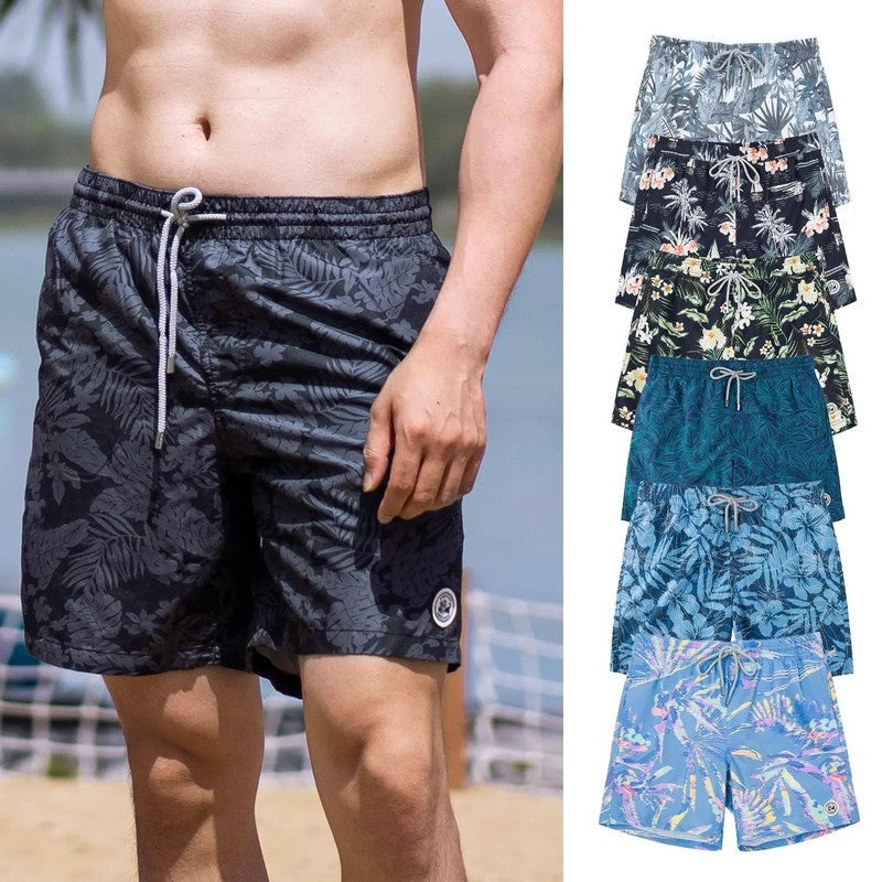 Printed Drawstring Relaxed Fit Swim Trunks