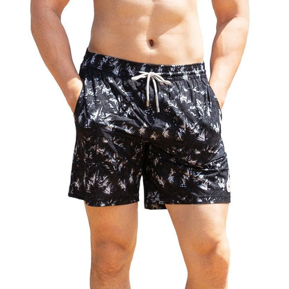 Printed Drawstring Relaxed Fit Swim Trunks