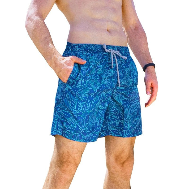 Printed Drawstring Relaxed Fit Swim Trunks