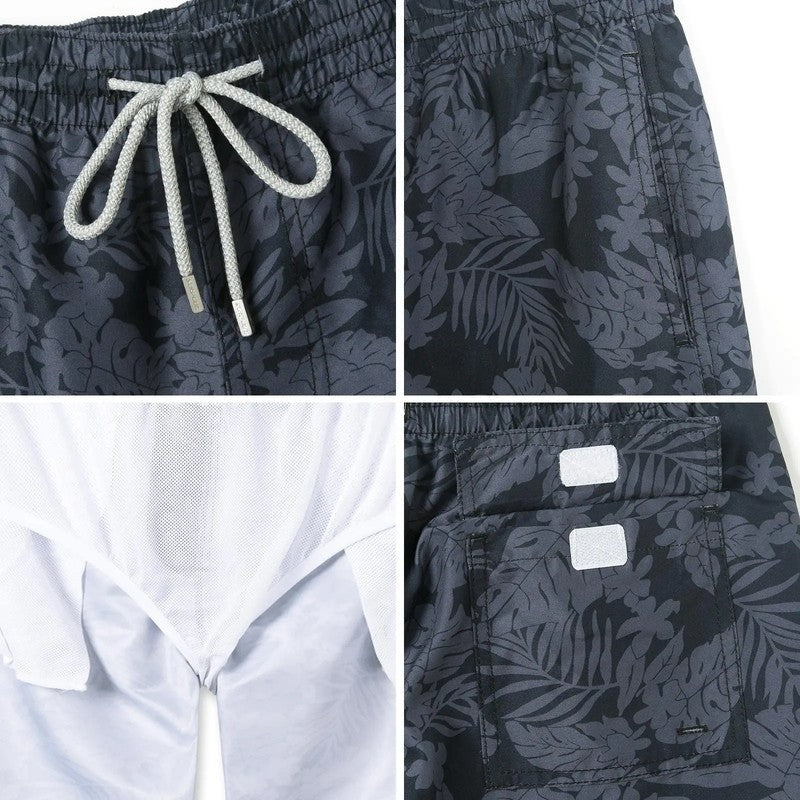 Printed Drawstring Relaxed Fit Swim Trunks