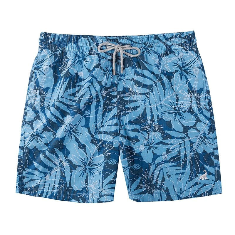 Printed Drawstring Relaxed Fit Swim Trunks