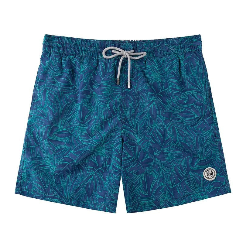 Printed Drawstring Relaxed Fit Swim Trunks