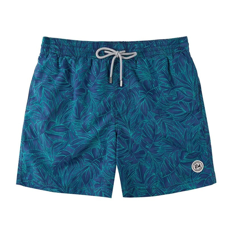 Printed Drawstring Relaxed Fit Swim Trunks