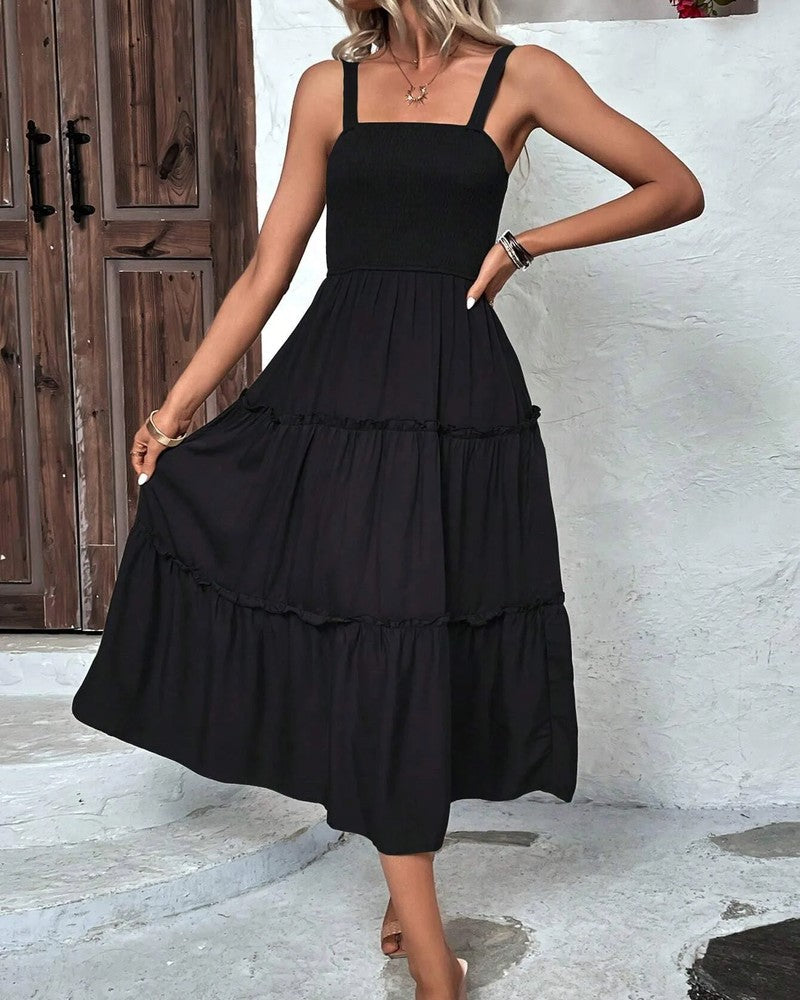 Smocked Tiered Ruffle Midi Dress