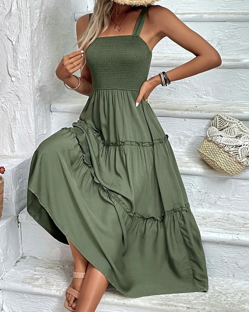 Smocked Tiered Ruffle Midi Dress