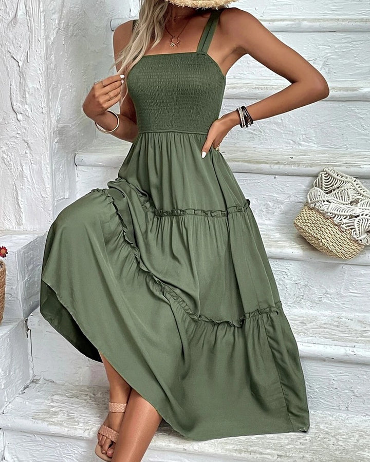 Smocked Tiered Ruffle Midi Dress