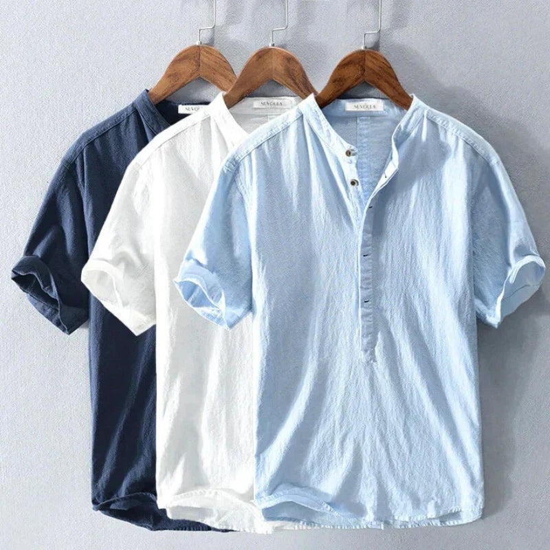 Relaxed Band Collar Henley Shirt