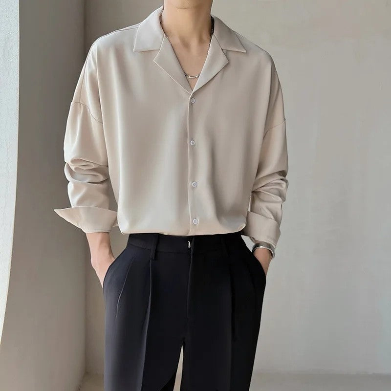 Relaxed Draped Collared Button-Up Shirt