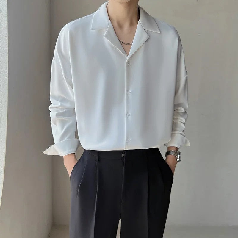 Relaxed Draped Collared Button-Up Shirt