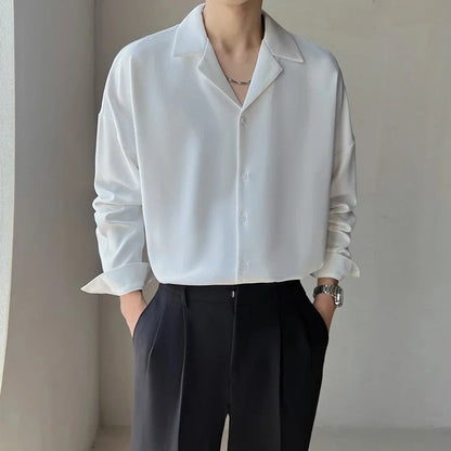 Relaxed Draped Collared Button-Up Shirt