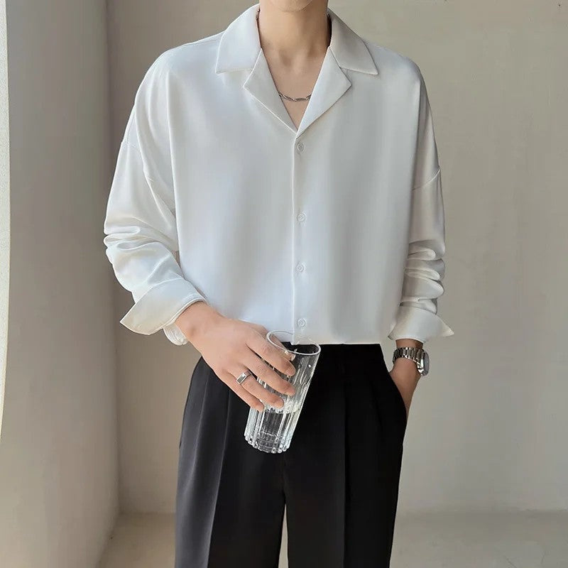 Relaxed Draped Collared Button-Up Shirt
