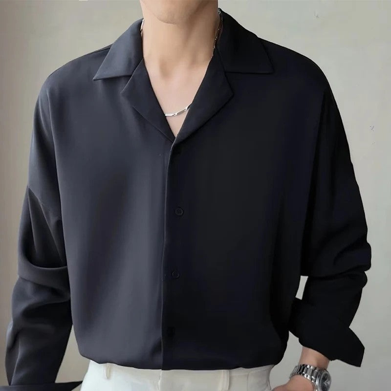 Relaxed Draped Collared Button-Up Shirt