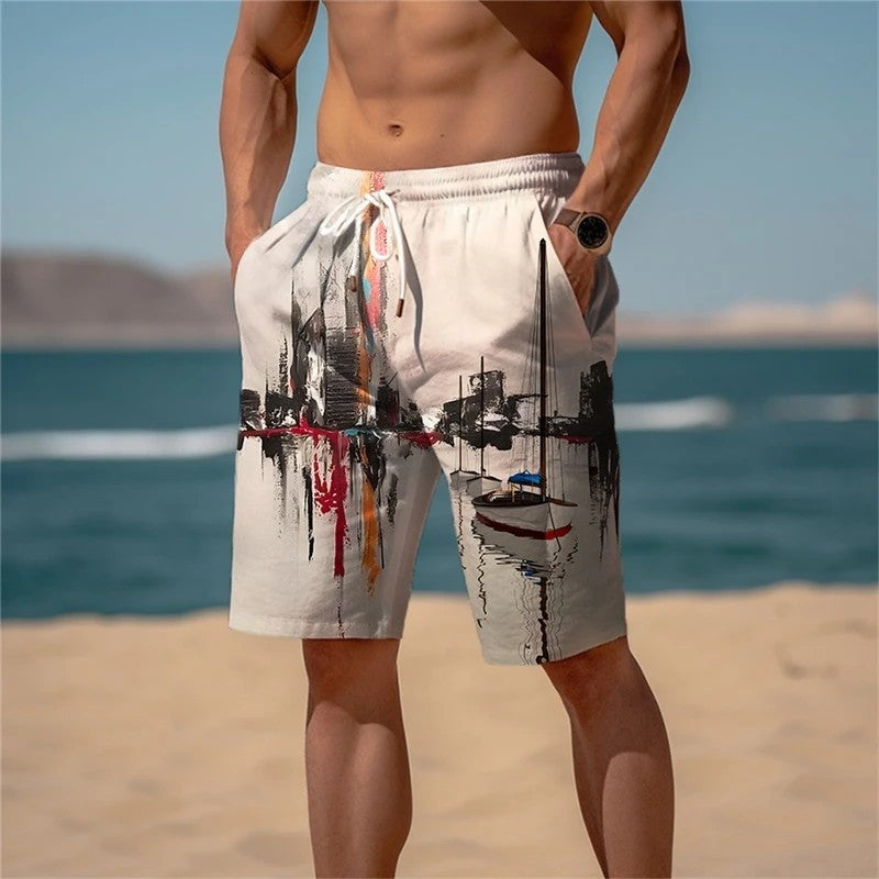 Relaxed Drawstring Graphic Beach Shorts