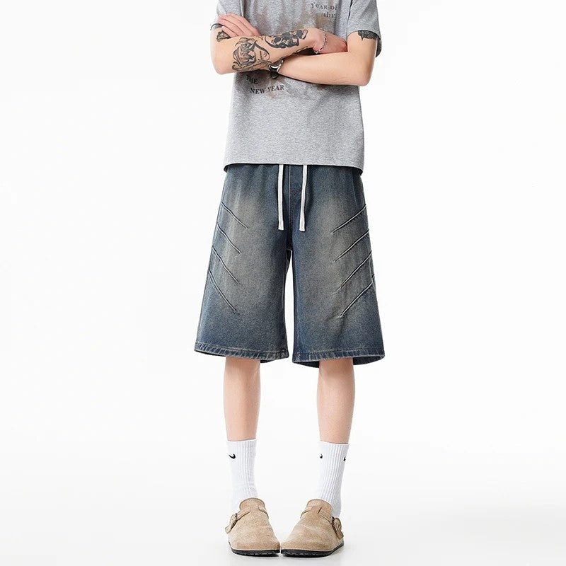 Relaxed Drawstring Knee-Length Denim Shorts
