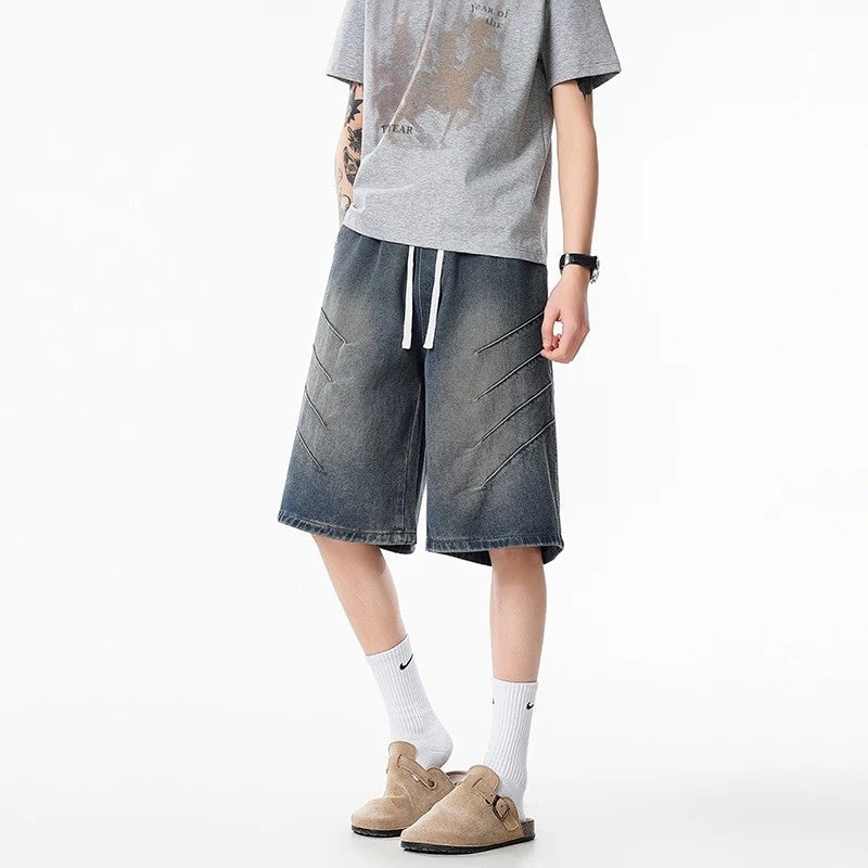 Relaxed Drawstring Knee-Length Denim Shorts