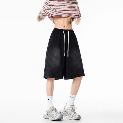 Relaxed Drawstring Knee-Length Denim Shorts