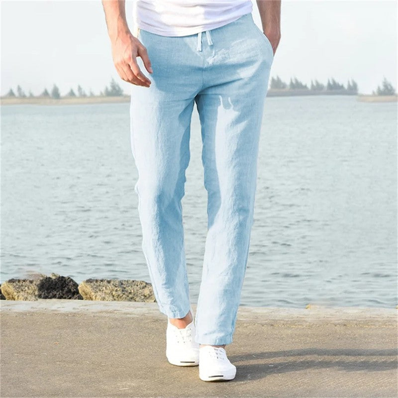 Relaxed Drawstring Linen Blend Pants
