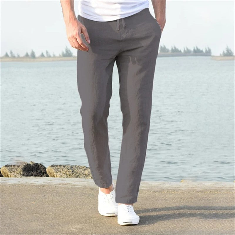Relaxed Drawstring Linen Blend Pants