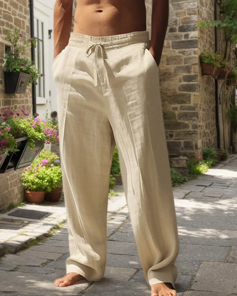 Relaxed Drawstring Linen Lounge Pants