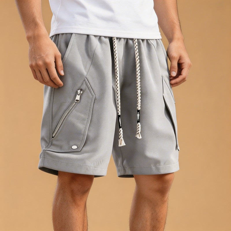 Relaxed Drawstring Zip Pocket Shorts