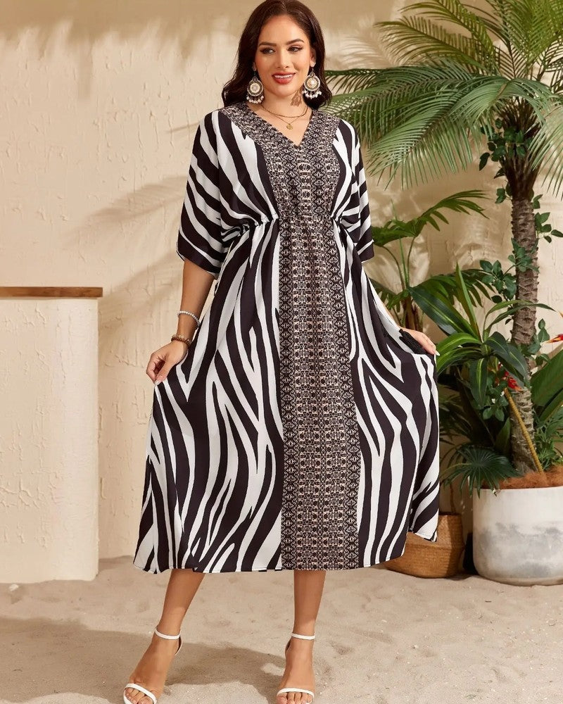 Plus Size Relaxed Kimono Sleeve Midi Cover Up
