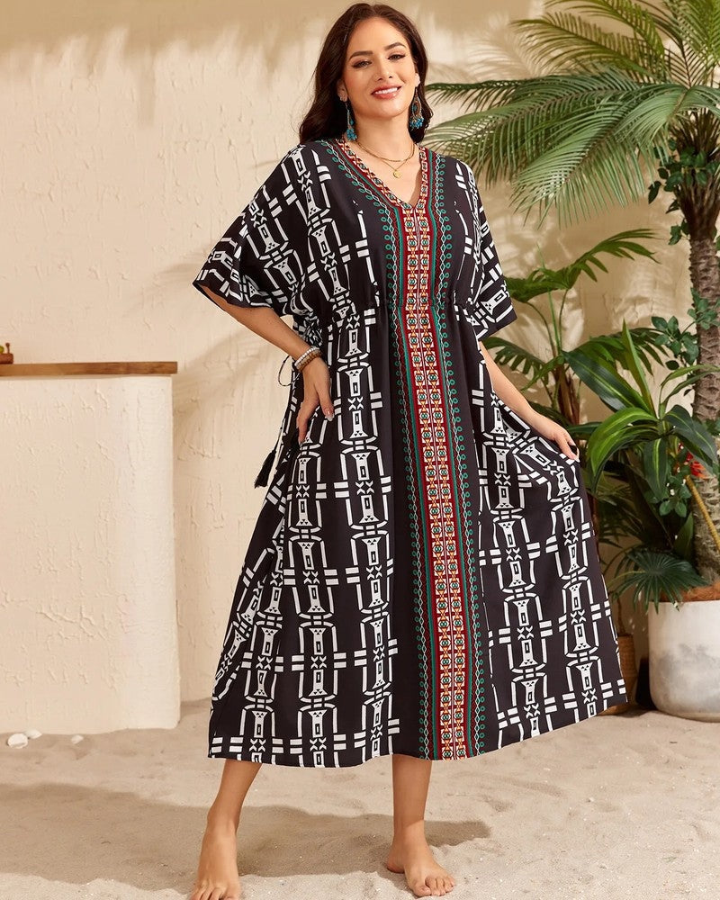Plus Size Relaxed Kimono Sleeve Midi Cover Up