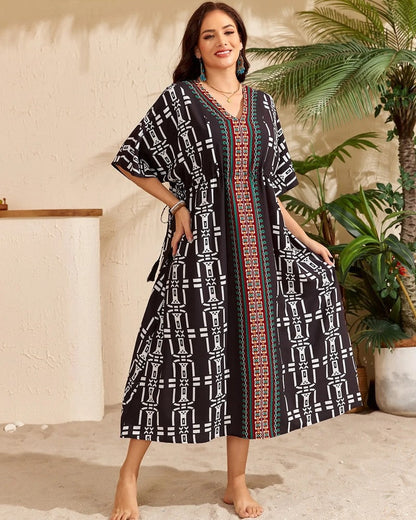 Plus Size Relaxed Kimono Sleeve Midi Cover Up