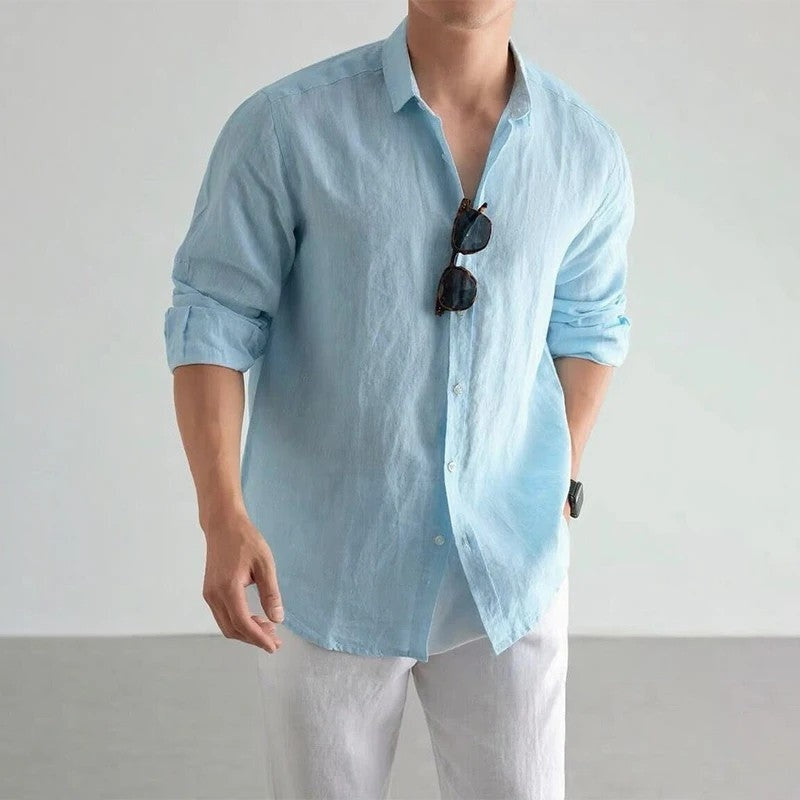 Plus Size Relaxed Linen Long Sleeve Button-Up Shirt