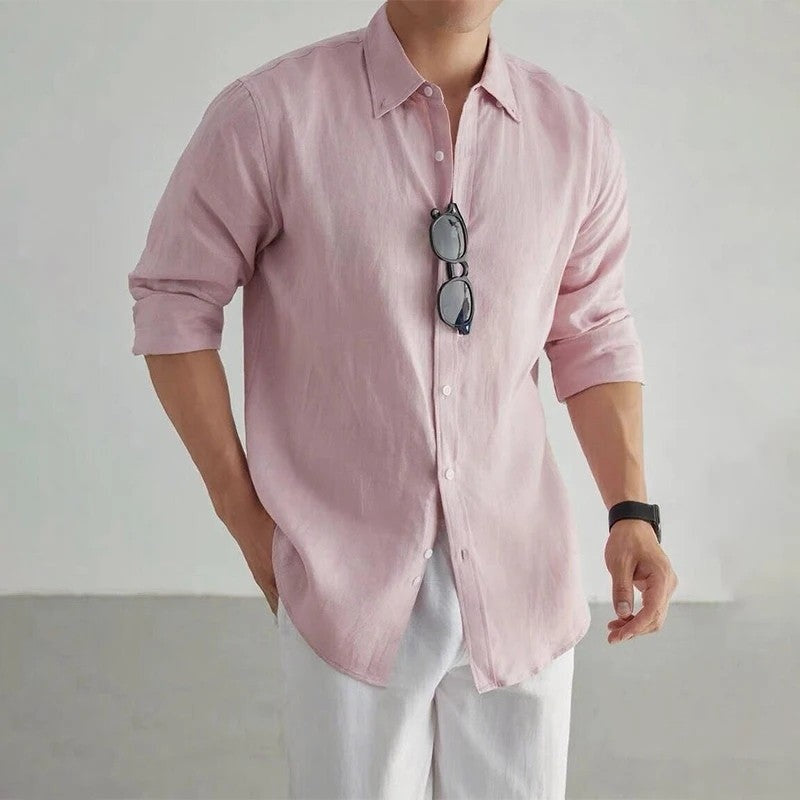 Plus Size Relaxed Linen Long Sleeve Button-Up Shirt