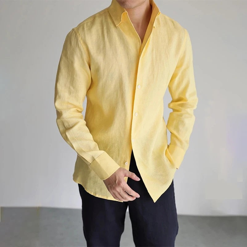 Plus Size Relaxed Linen Long Sleeve Button-Up Shirt