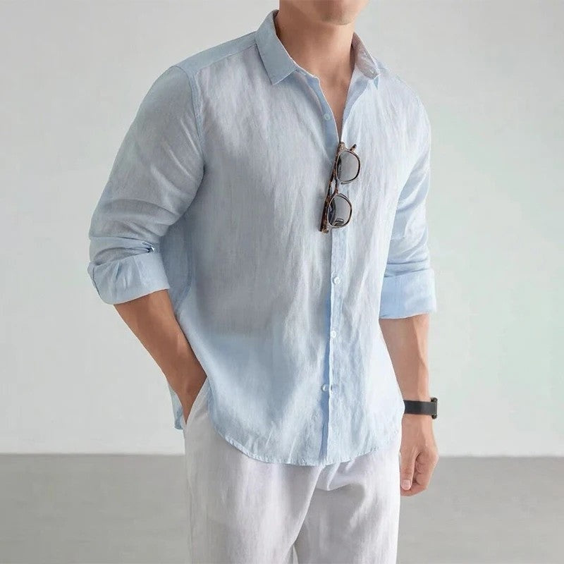 Plus Size Relaxed Linen Long Sleeve Button-Up Shirt