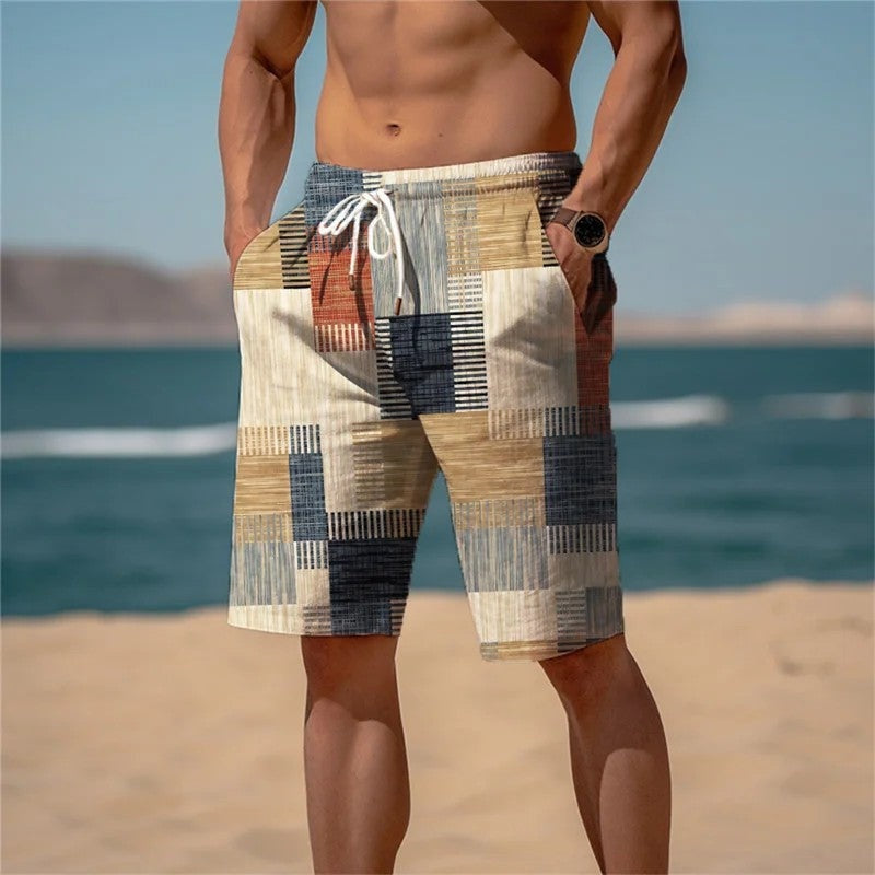 Relaxed Patchwork Drawstring Beach Shorts