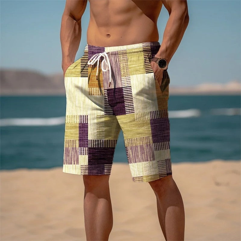 Relaxed Patchwork Drawstring Beach Shorts