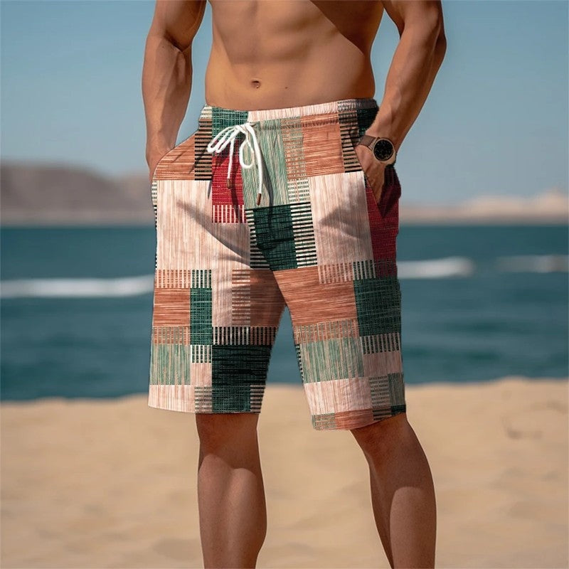 Relaxed Patchwork Drawstring Beach Shorts