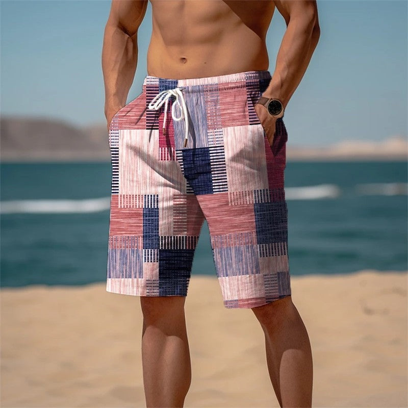 Relaxed Patchwork Drawstring Beach Shorts