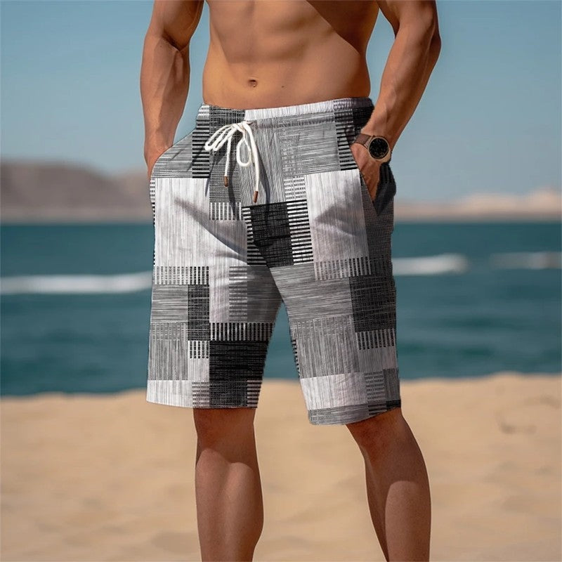Relaxed Patchwork Drawstring Beach Shorts