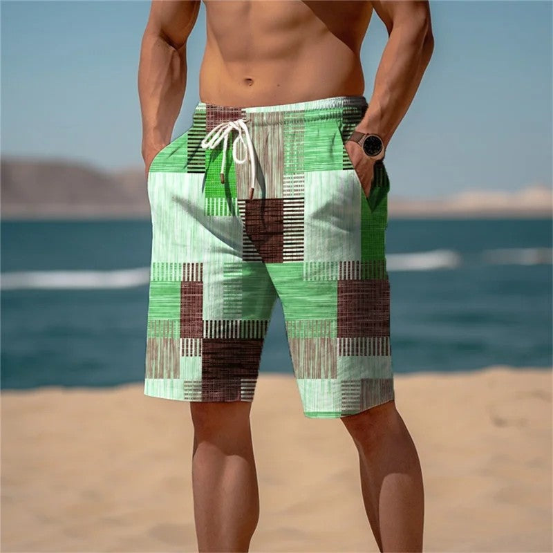 Relaxed Patchwork Drawstring Beach Shorts