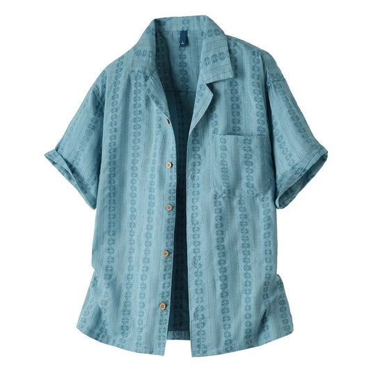 Relaxed Patterned Linen Button-Up Shirt