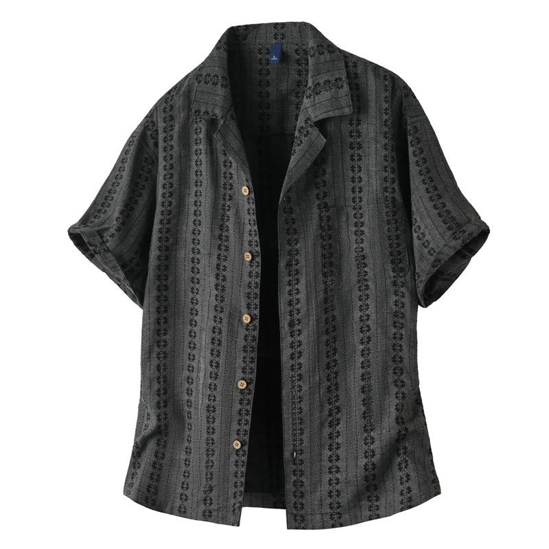 Relaxed Patterned Linen Button-Up Shirt