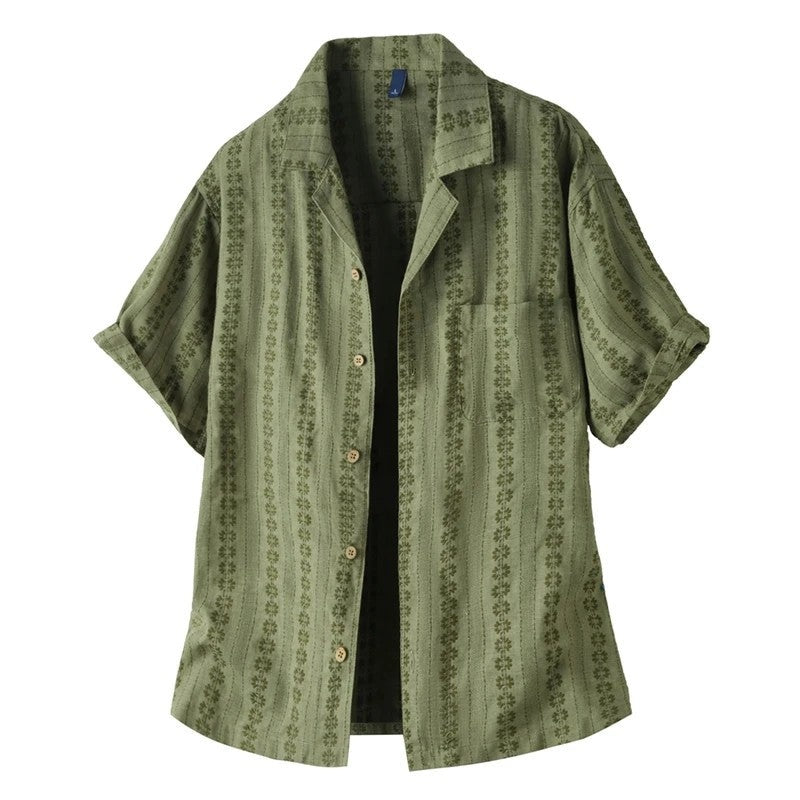 Relaxed Patterned Linen Button-Up Shirt