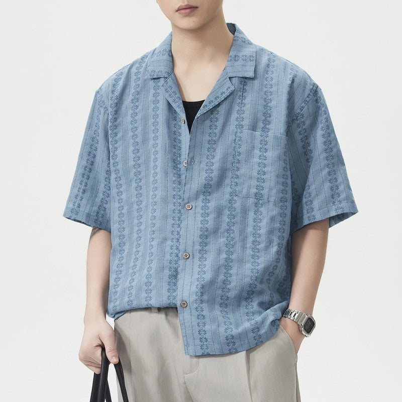Relaxed Patterned Linen Button-Up Shirt