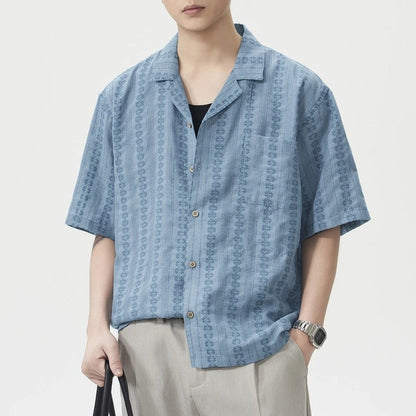 Relaxed Patterned Linen Button-Up Shirt