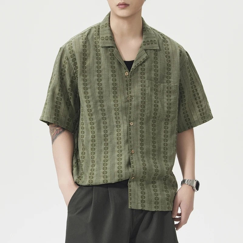Relaxed Patterned Linen Button-Up Shirt