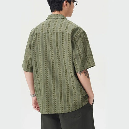 Relaxed Patterned Linen Button-Up Shirt