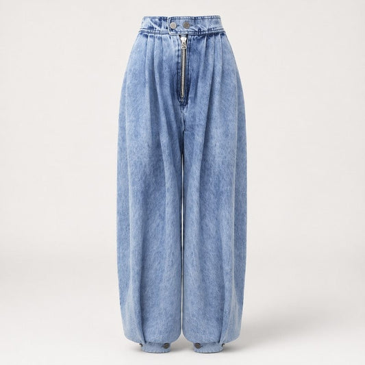 Relaxed Pleated High-Waist Wide-Leg Jeans